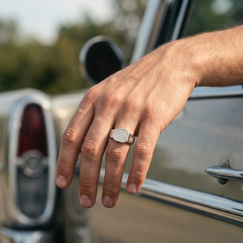 Silver Geometric Pave Ring