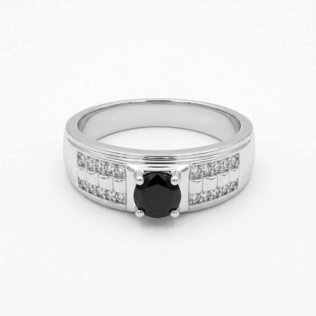 Silver Men's Black Stone Signet Ring