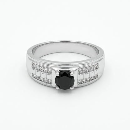 Silver Men's Black Stone Signet Ring
