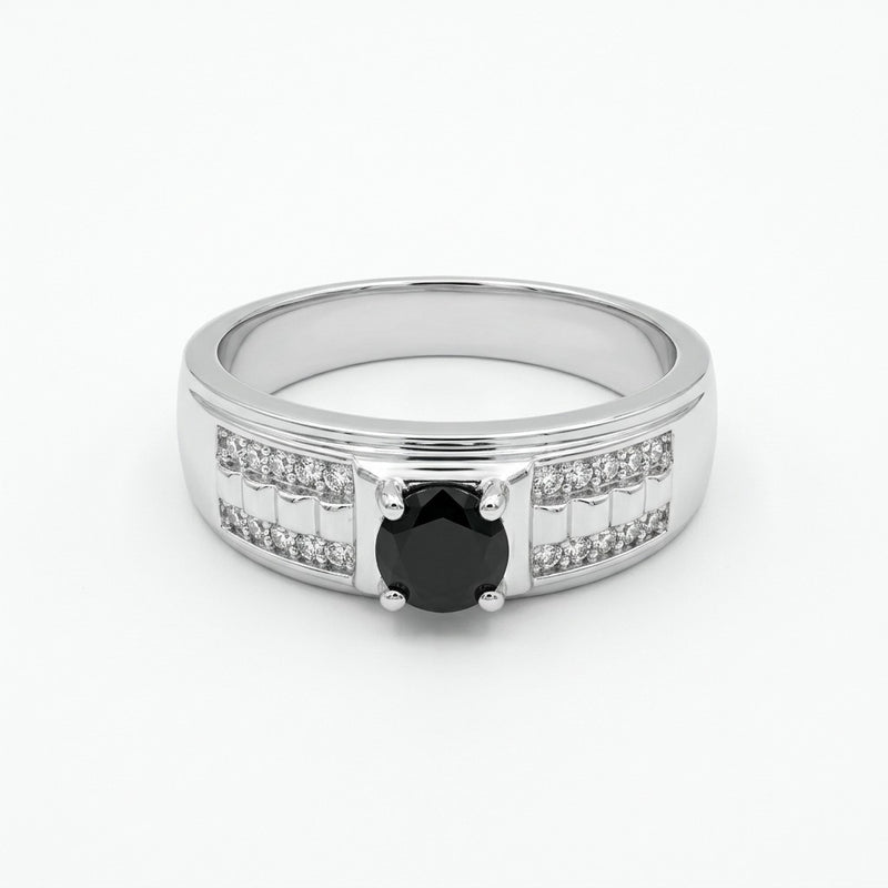 Silver Men's Black Stone Signet Ring