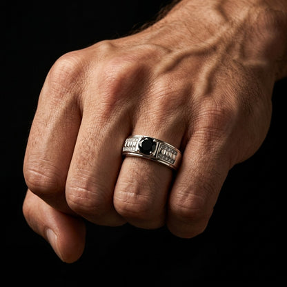 Silver Men's Black Stone Signet Ring