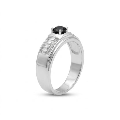 Silver Men's Black Stone Signet Ring