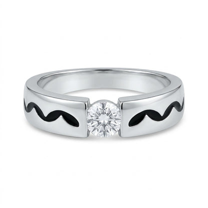  Silver Enamel Pattern Solitaire Ring