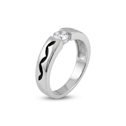  Silver Enamel Pattern Solitaire Ring