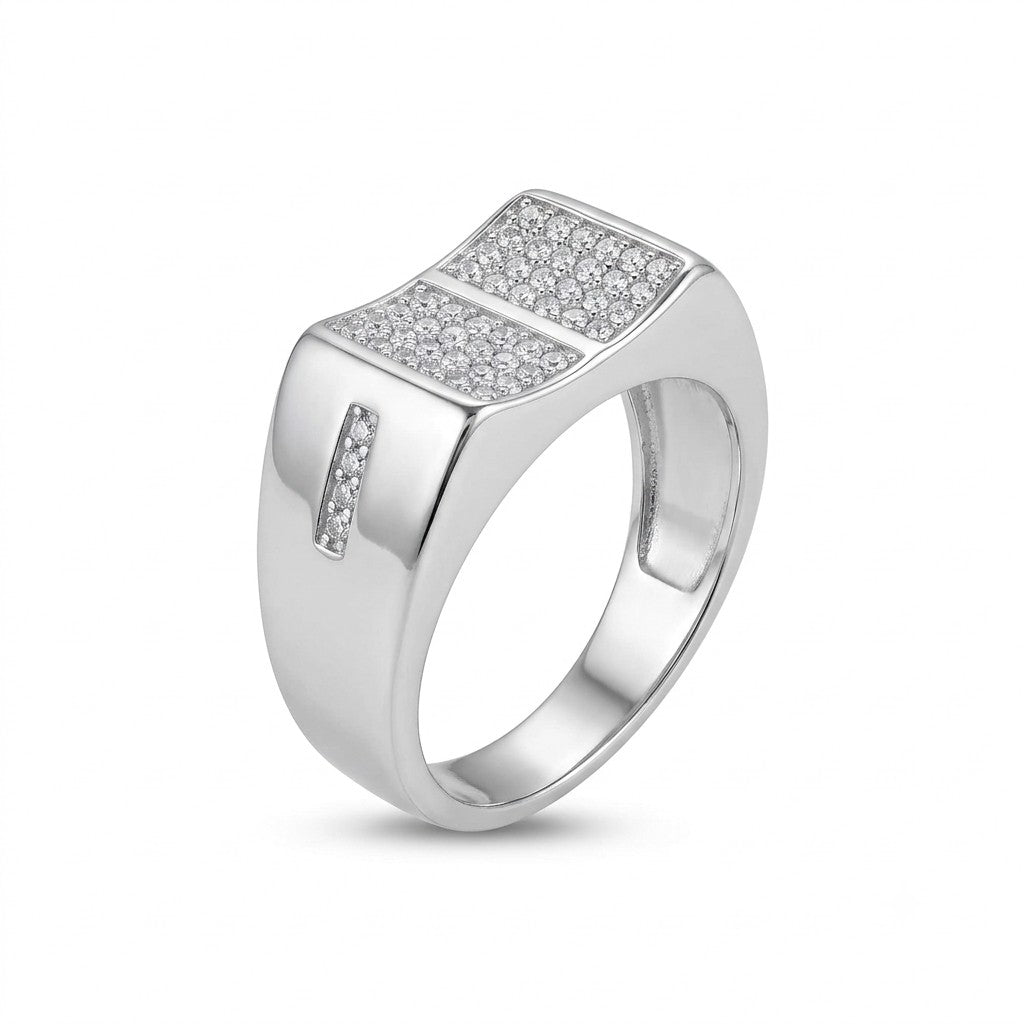 Silver Dual Panel Pave Ring