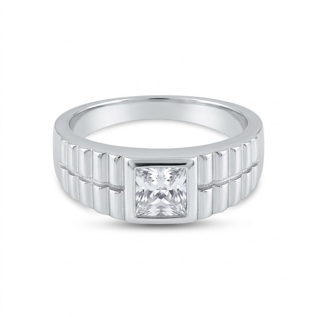 Silver Architectural Stone Ring