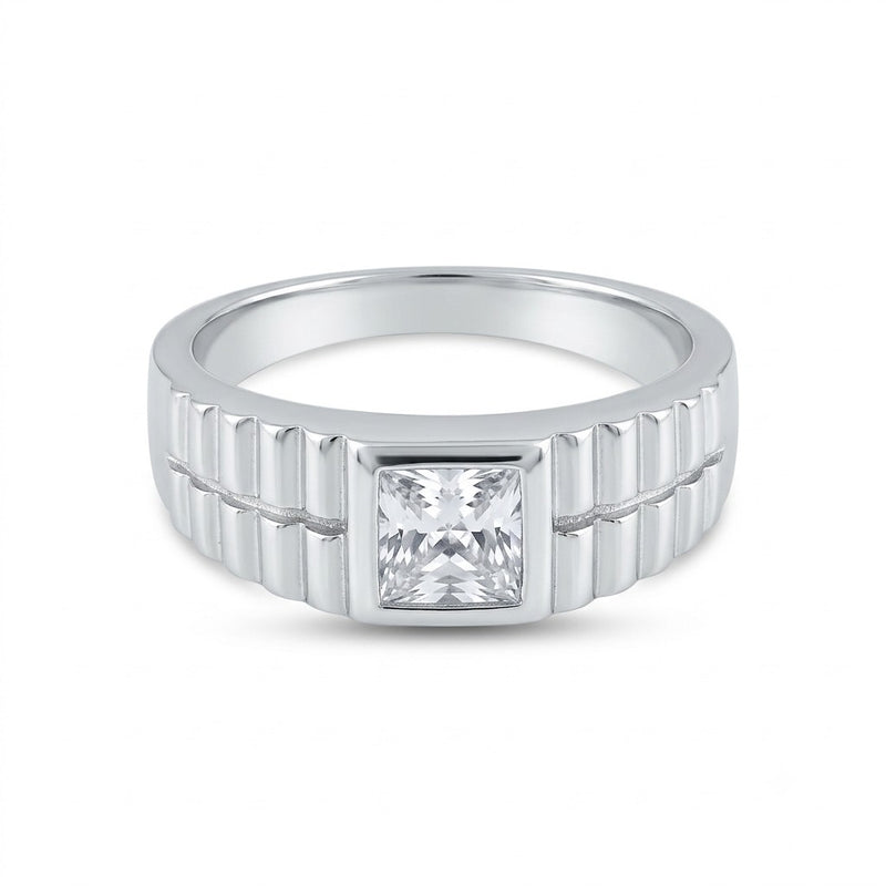 Silver Architectural Stone Ring