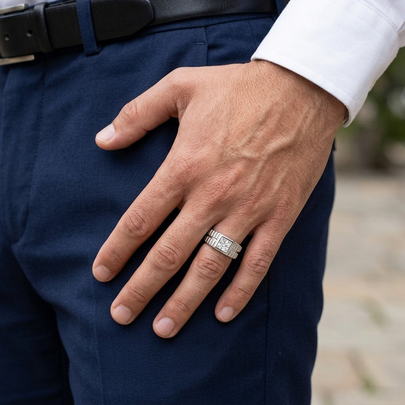 Silver Architectural Stone Ring