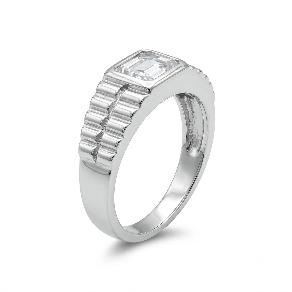 Silver Architectural Stone Ring