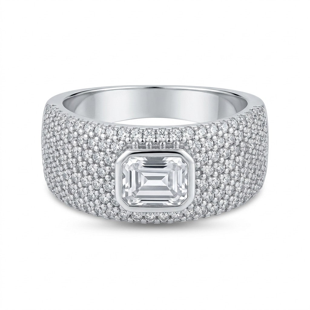 Silver Bold Pavé Rectangular Bezel Ring