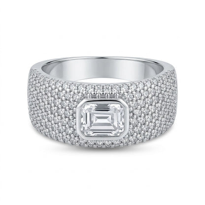 Silver Bold Pavé Rectangular Bezel Ring