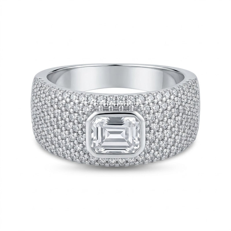 Silver Bold Pavé Rectangular Bezel Ring
