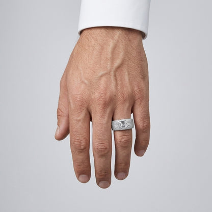 Silver Bold Pavé Rectangular Bezel Ring