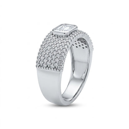 Silver Bold Pavé Rectangular Bezel Ring