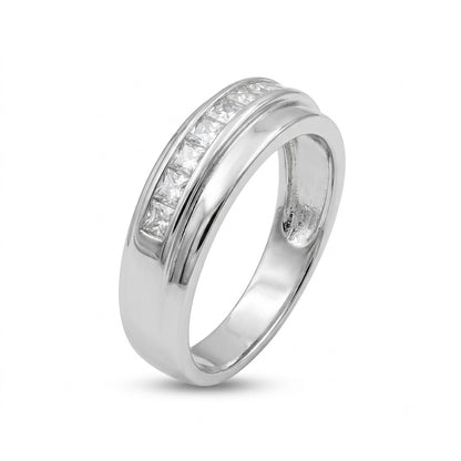Silver Channel Set Square Stone Ring