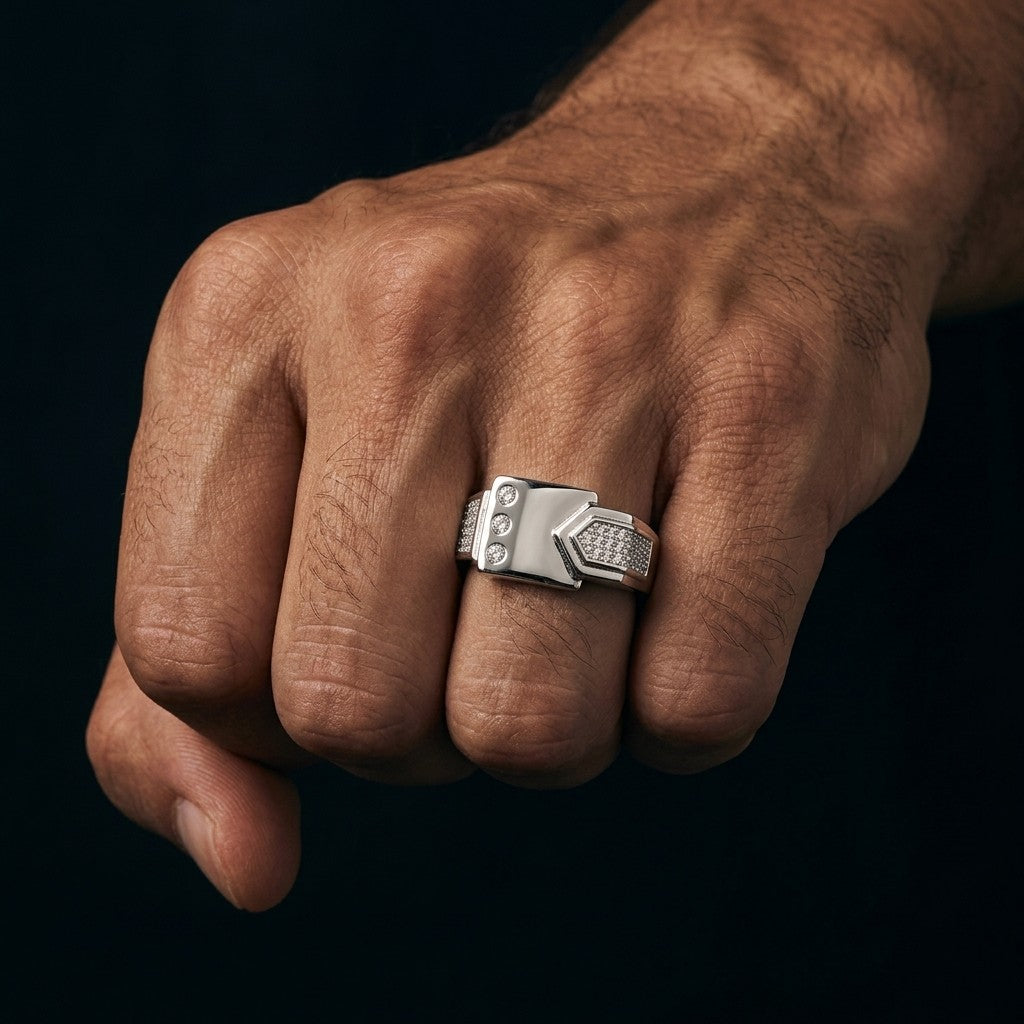 Silver Geometric Signet Ring