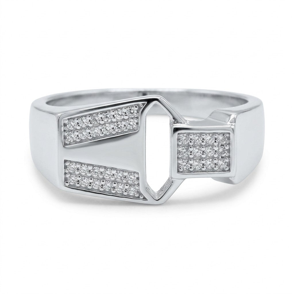 Silver Geometric Bypass Ring