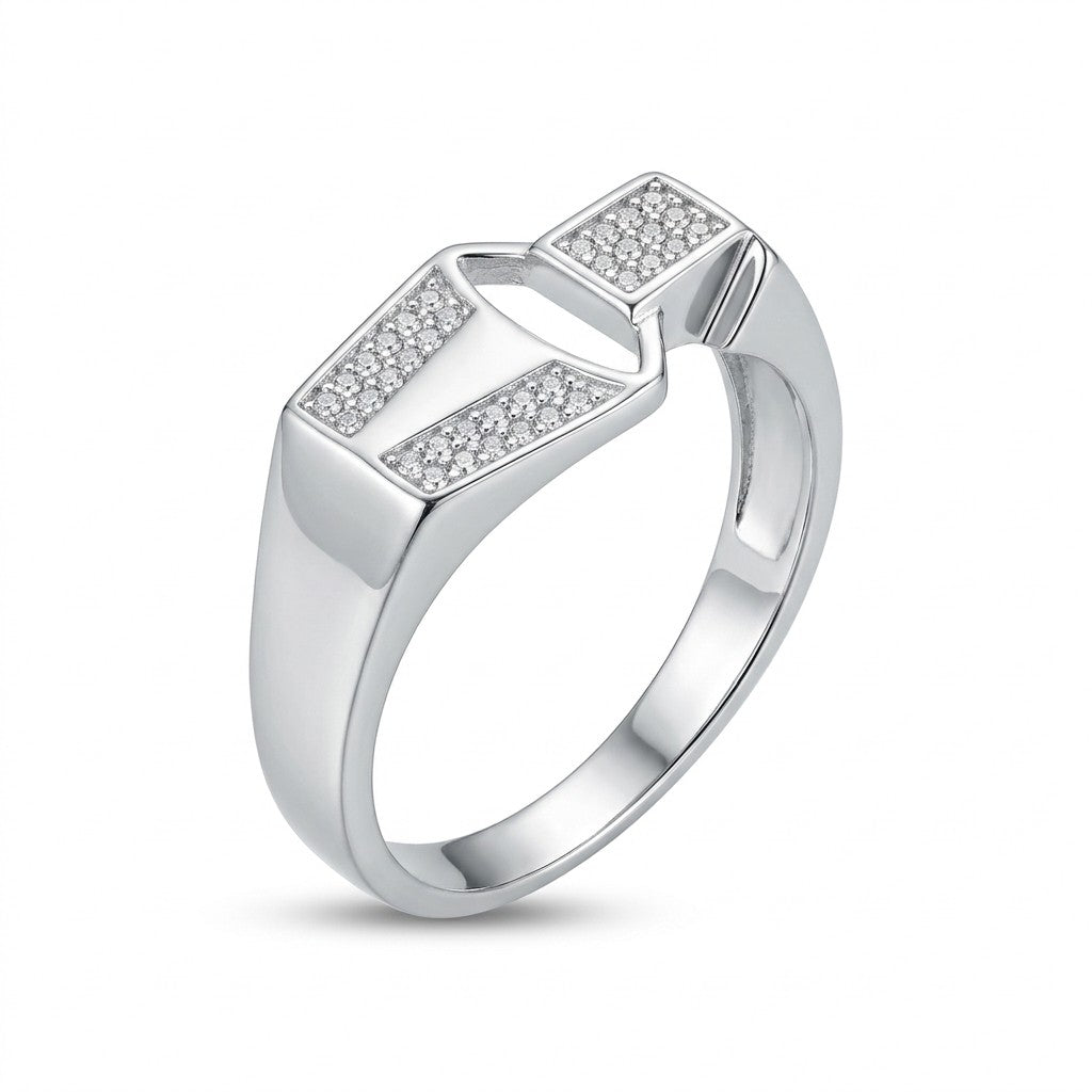 Silver Geometric Bypass Ring