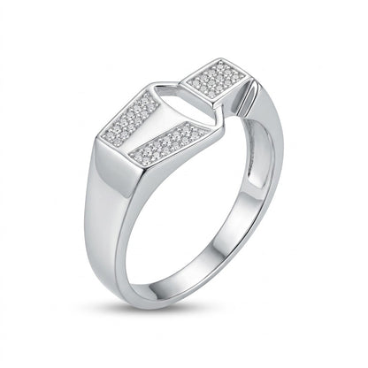 Silver Geometric Bypass Ring