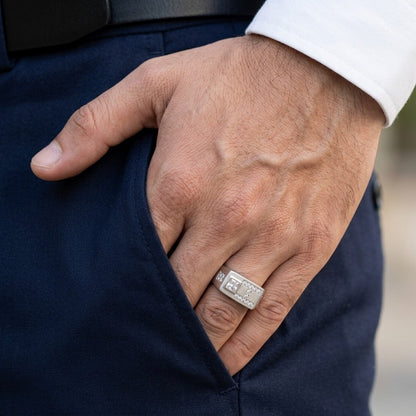 Silver Brushed Geometric Signet Ring