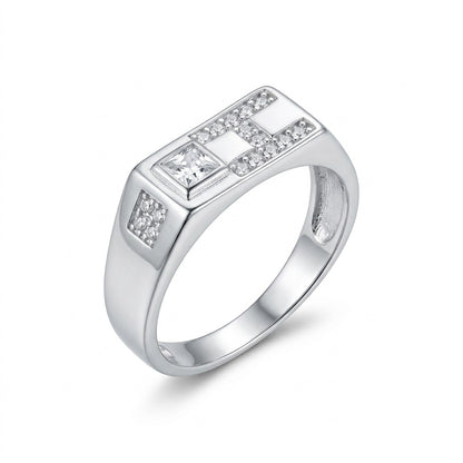 Silver Brushed Geometric Signet Ring