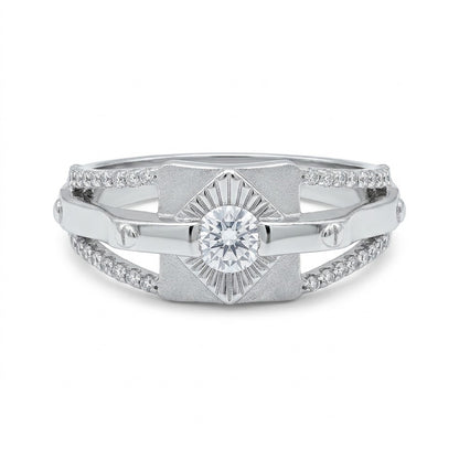 Silver Sunburst Pavé Geometric Ring