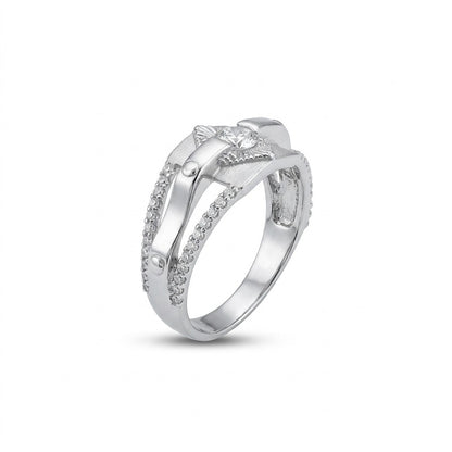 Silver Sunburst Pavé Geometric Ring
