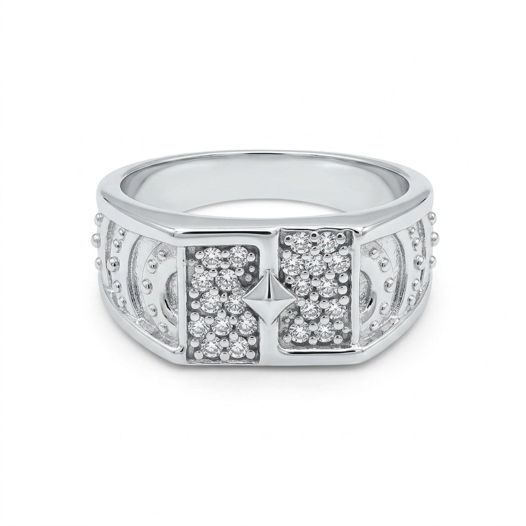 Silver Geometric Pave Signet Ring