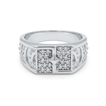 Silver Geometric Pave Signet Ring