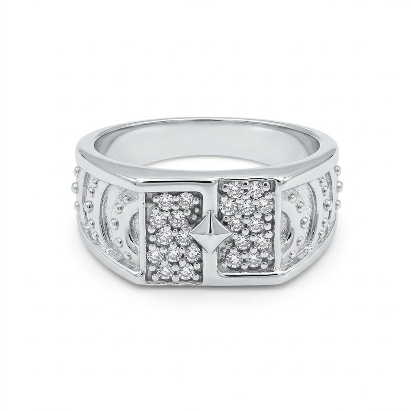 Silver Geometric Pave Signet Ring