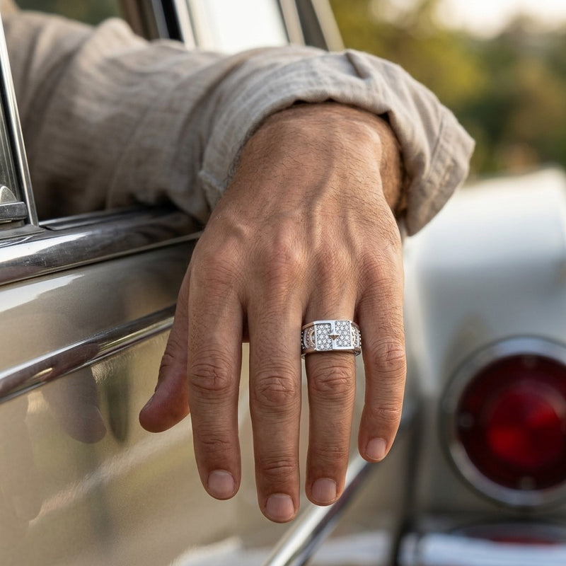 Silver Geometric Pave Signet Ring
