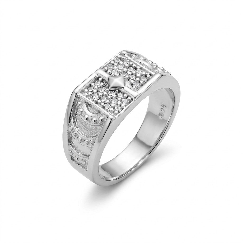 Silver Geometric Pave Signet Ring