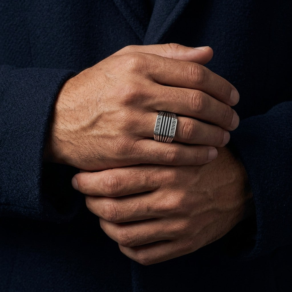 Silver Greek Key Signet Ring