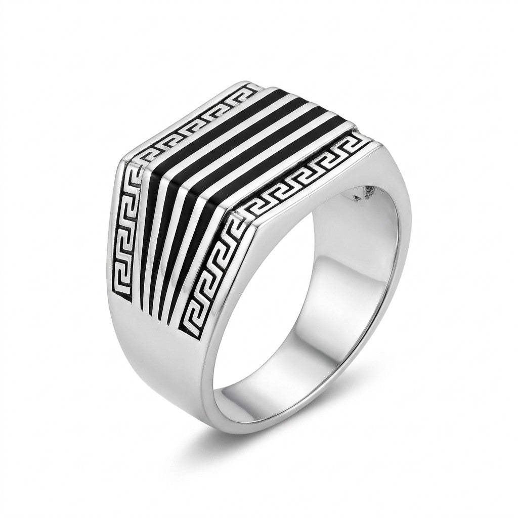 Silver Greek Key Signet Ring
