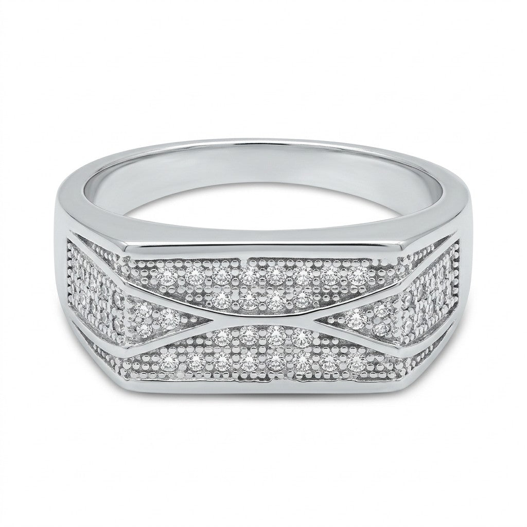 Silver Geometric Pave Ring
