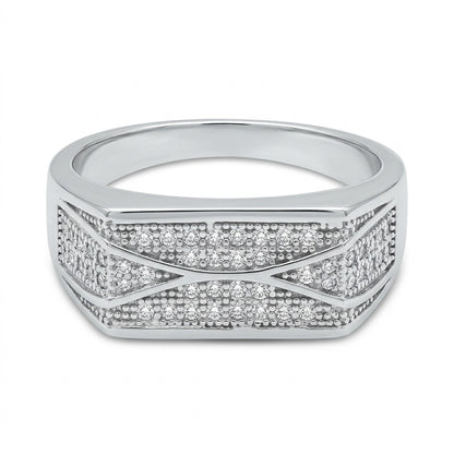 Silver Geometric Pave Ring