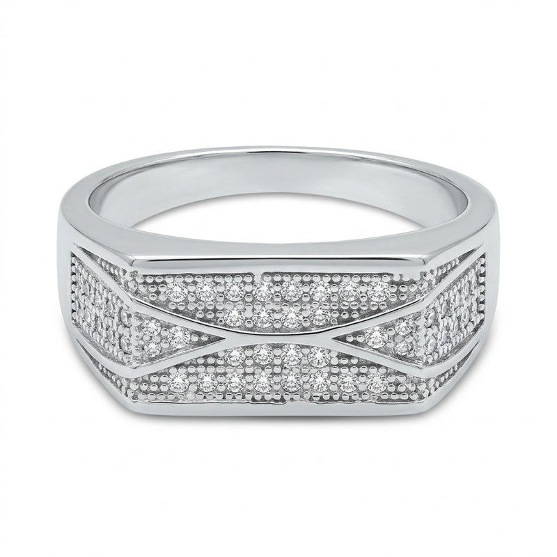 Silver Geometric Pave Ring