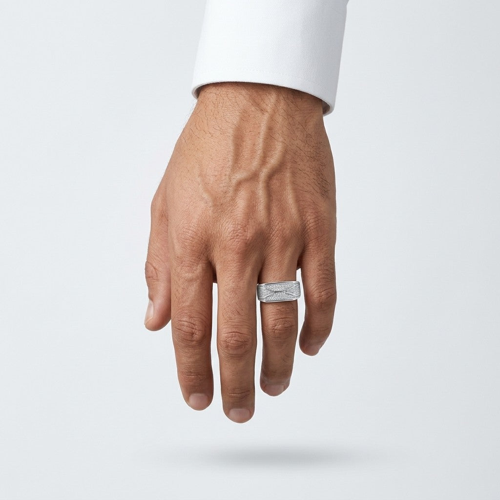 Silver Geometric Pave Ring