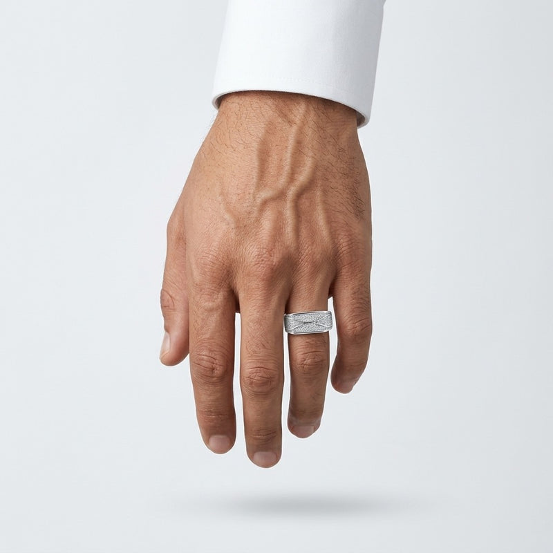 Silver Geometric Pave Ring