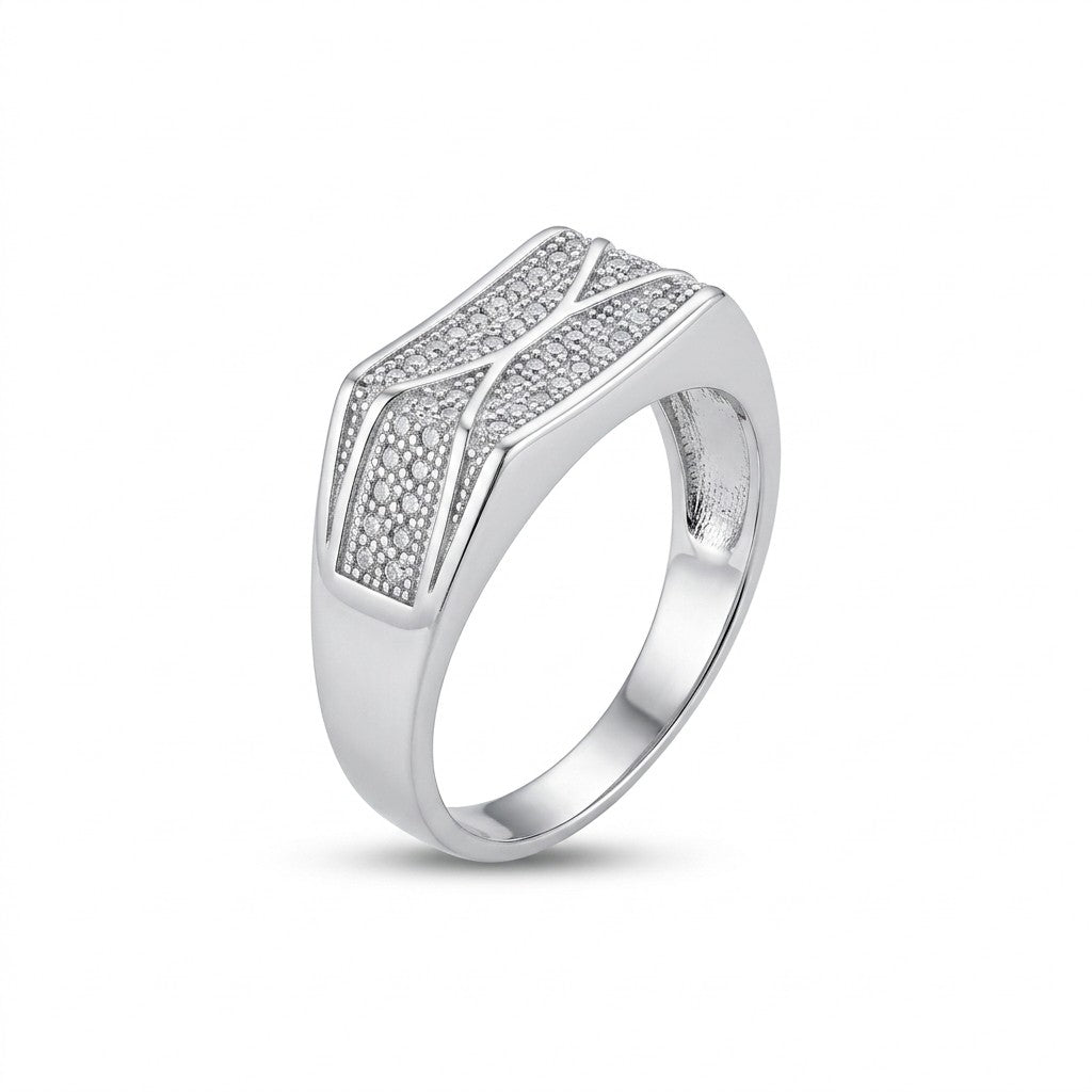 Silver Geometric Pave Ring