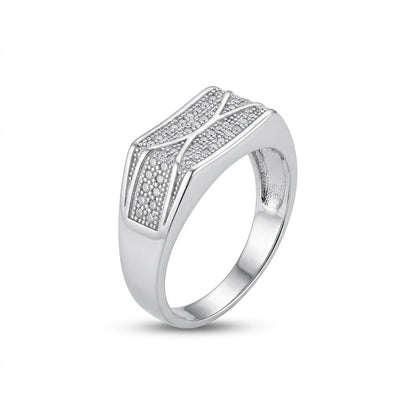 Silver Geometric Pave Ring