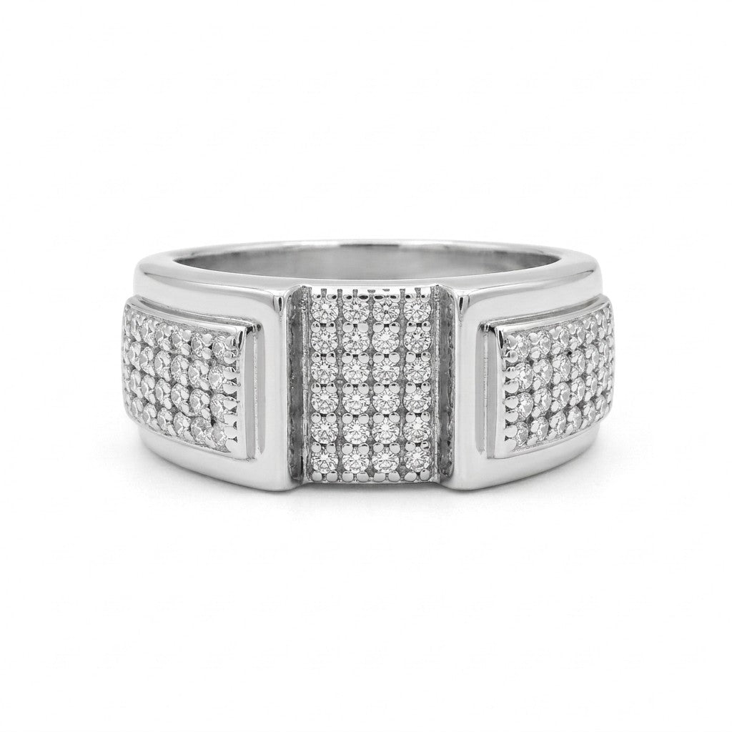 Silver Triple Pave Panel Ring