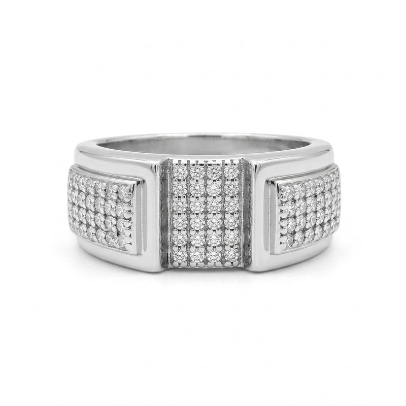 Silver Triple Pave Panel Ring