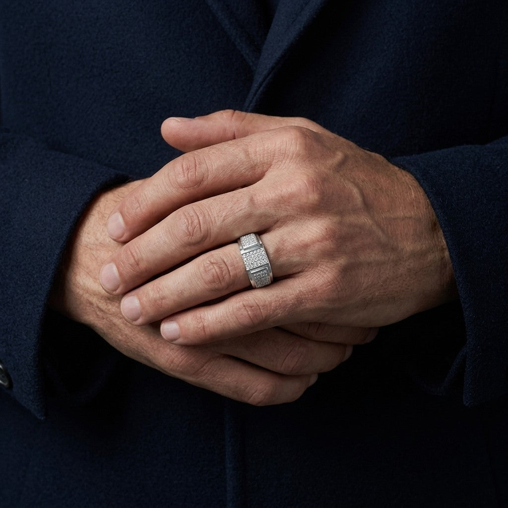 Silver Triple Pave Panel Ring