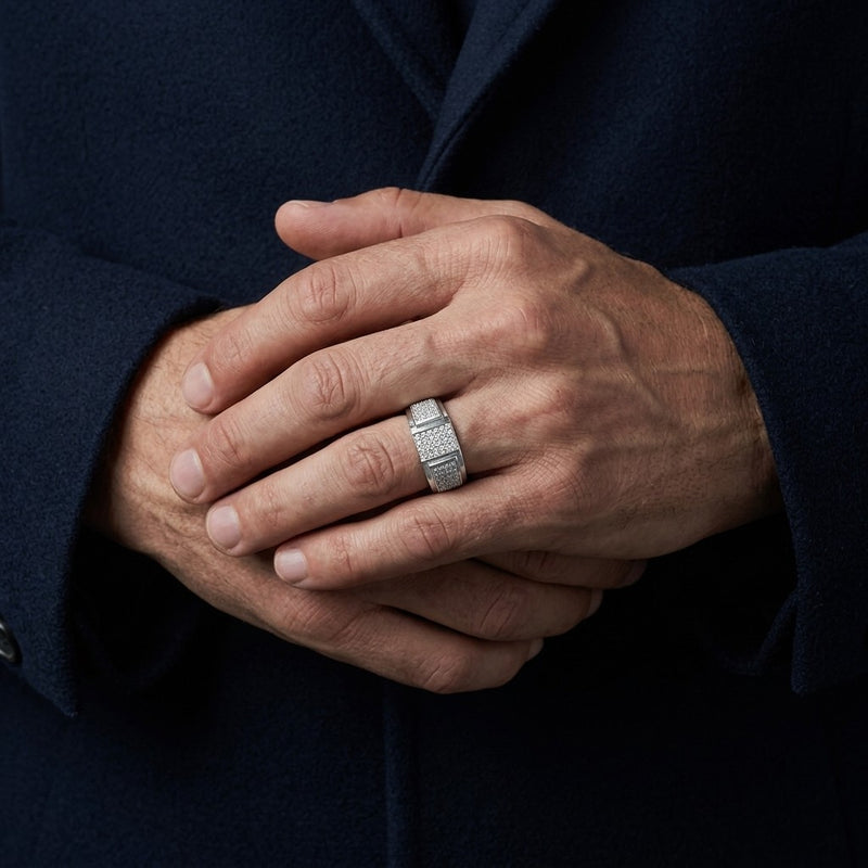 Silver Triple Pave Panel Ring