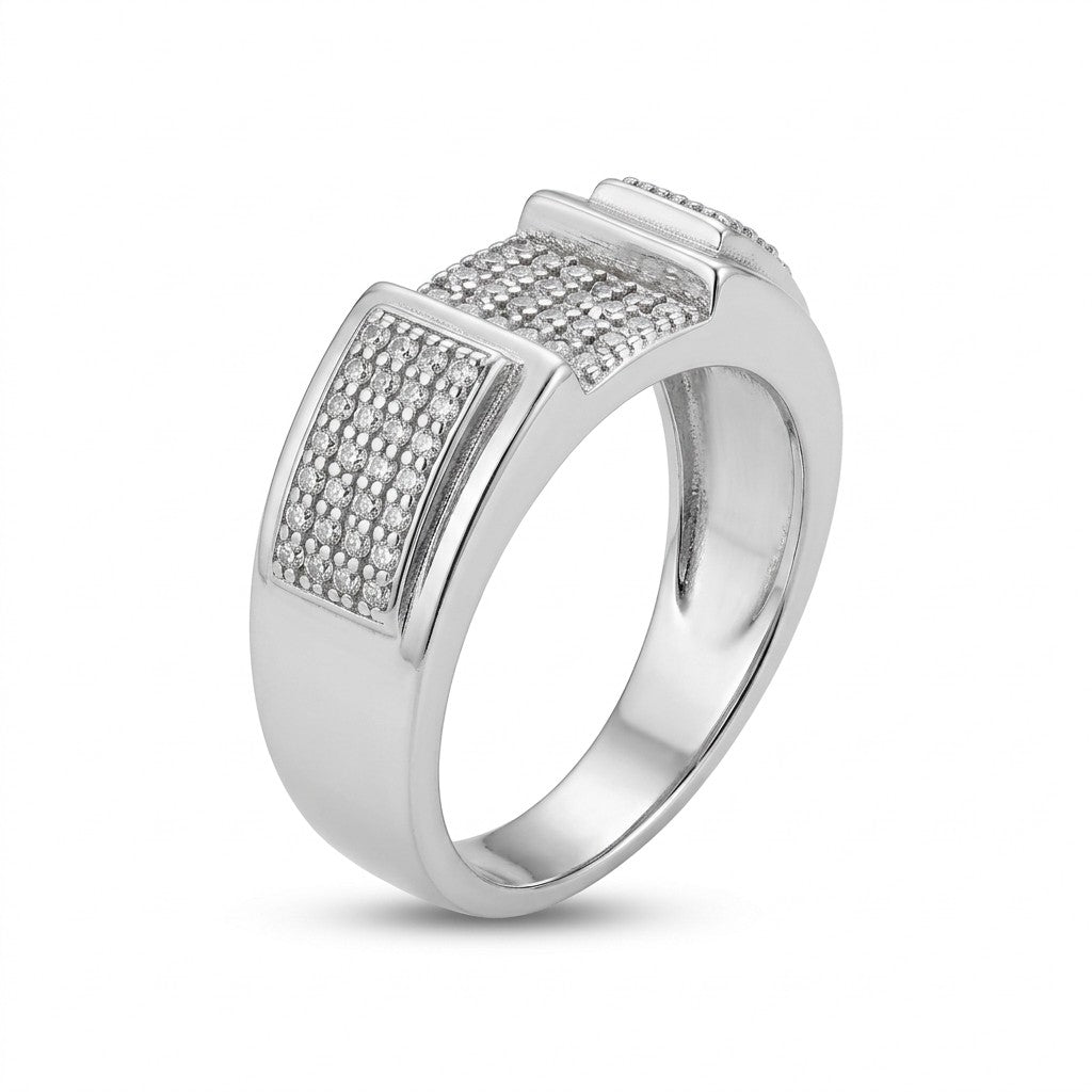 Silver Triple Pave Panel Ring