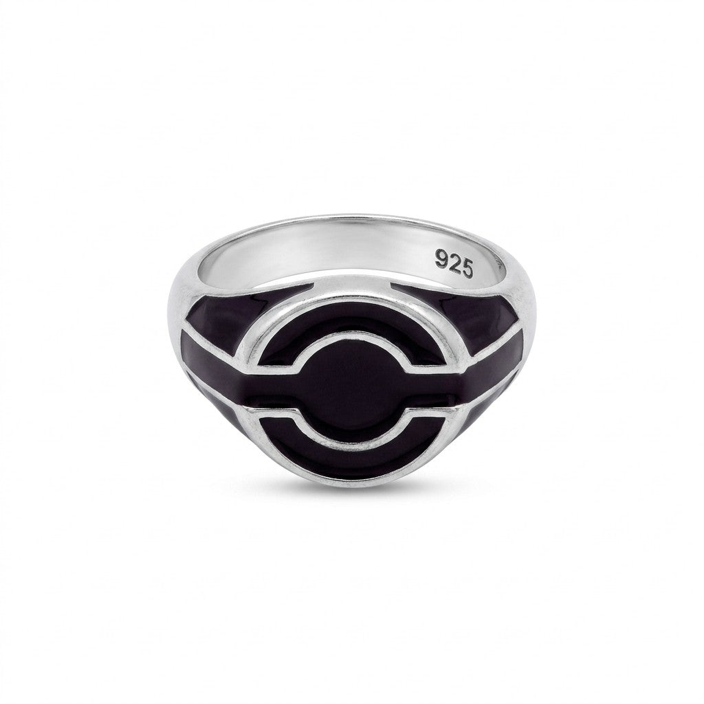Silver Geometric Enamel Ring