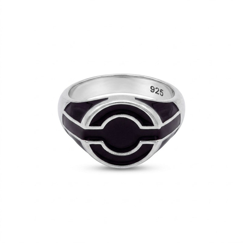 Silver Geometric Enamel Ring
