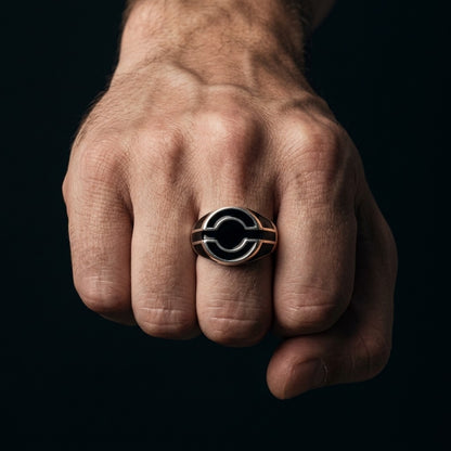 Silver Geometric Enamel Ring