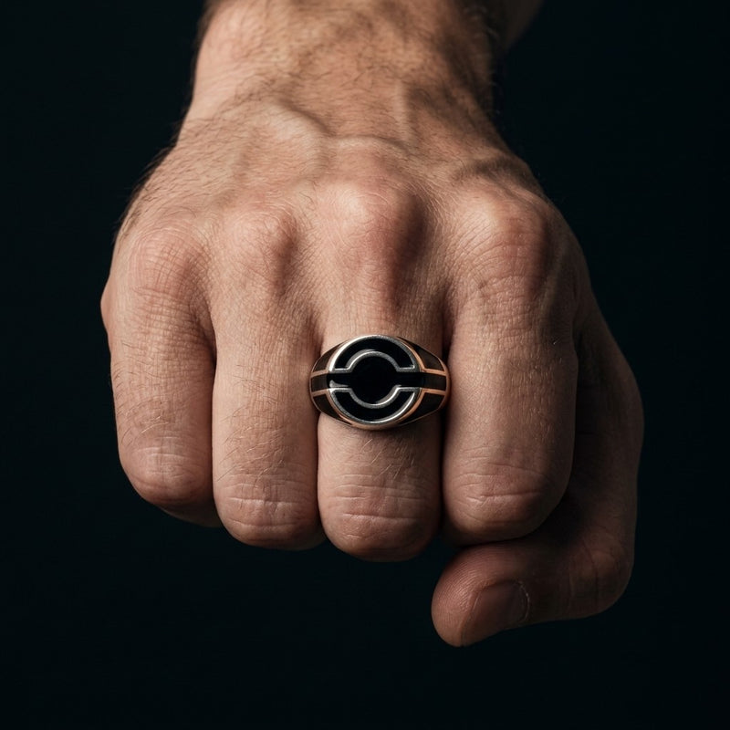 Silver Geometric Enamel Ring